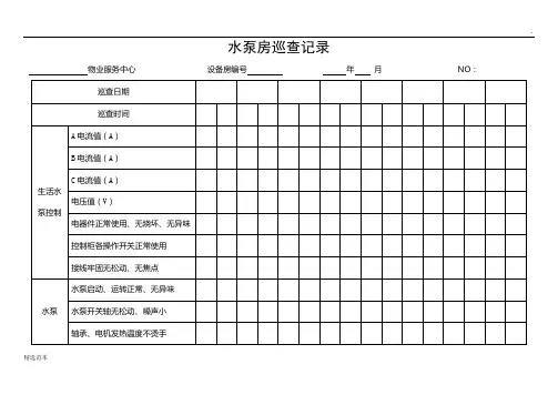 二次供水水泵房巡查记录
