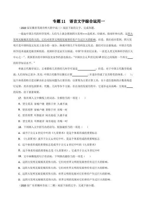 专题11  语言文字综合运用(一)(原卷版)