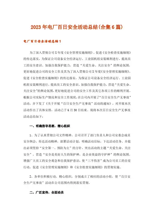 2023年电厂百日安全活动总结(合集6篇)