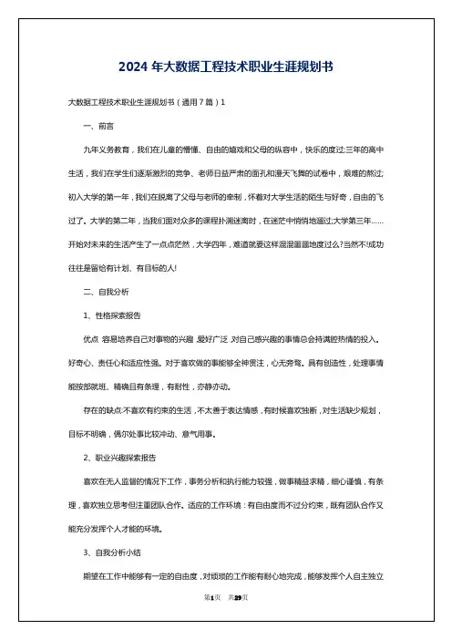 2024年大数据工程技术职业生涯规划书