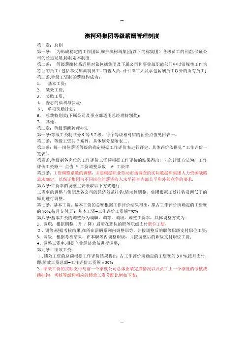 澳柯玛集团等级薪酬管理制度