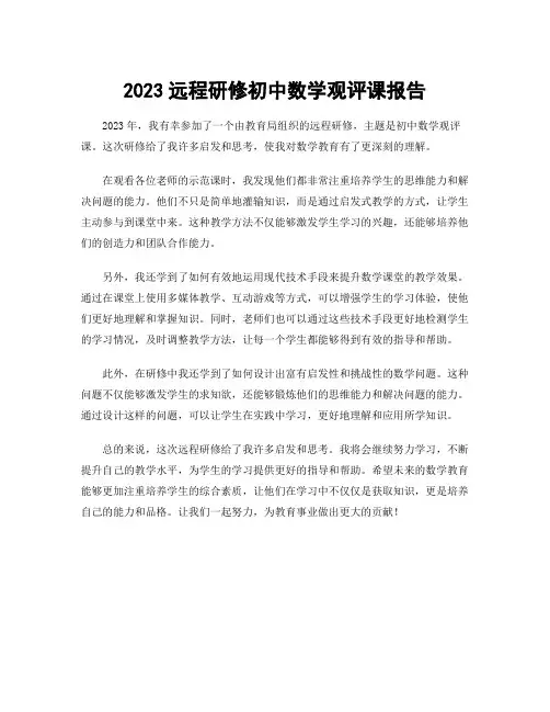 2023远程研修初中数学观评课报告