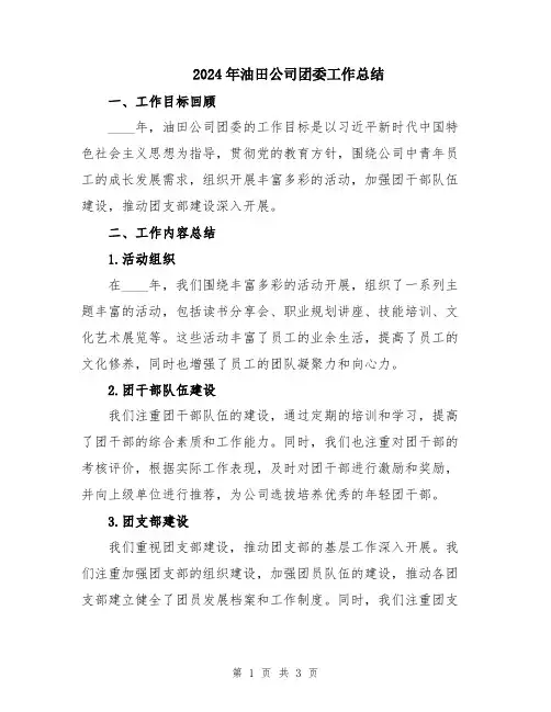 2024年油田公司团委工作总结