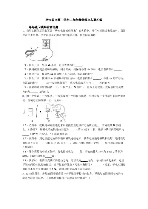 浙江省文澜中学初三九年级物理电与磁汇编