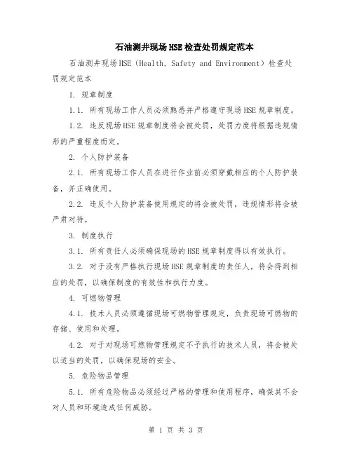 石油测井现场HSE检查处罚规定范本