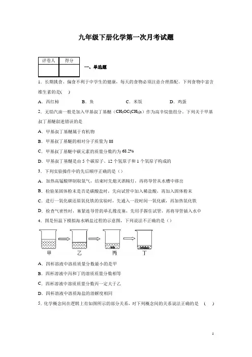 九年级下册化学第一次月考试卷带答案