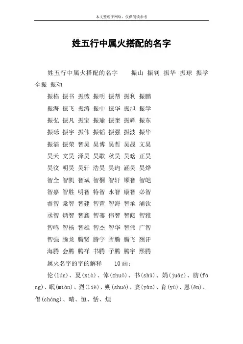 姓五行中属火搭配的名字
