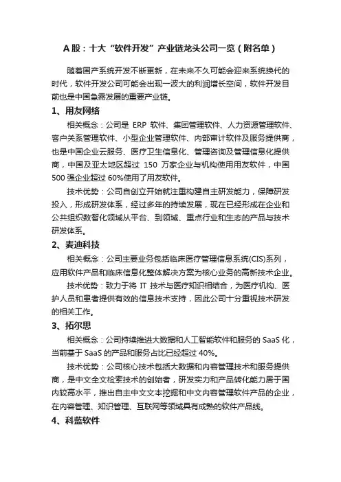 A股：十大“软件开发”产业链龙头公司一览（附名单）