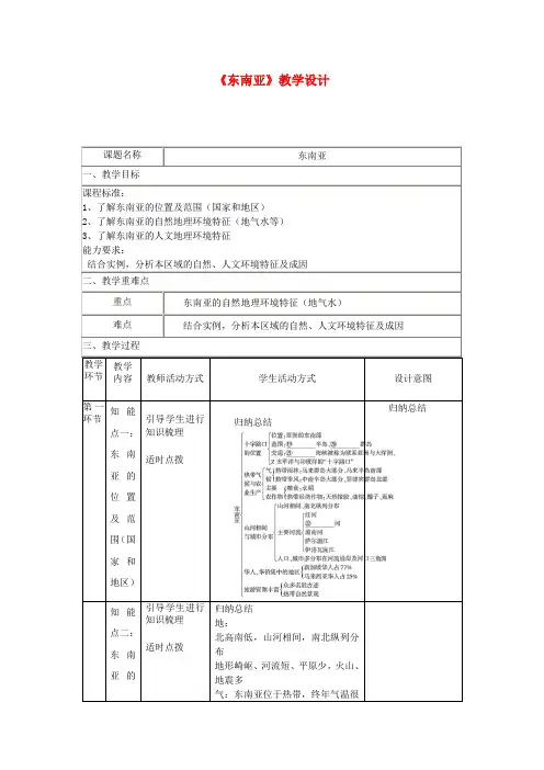 高二地理《东南亚》教学设计