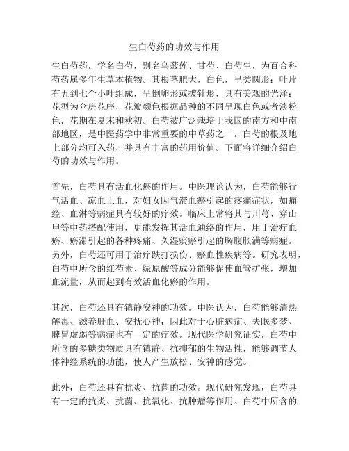 生白芍药的功效与作用