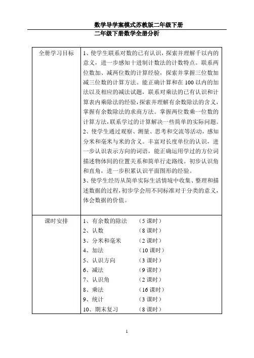 苏教版二年级数学下册全册导学案