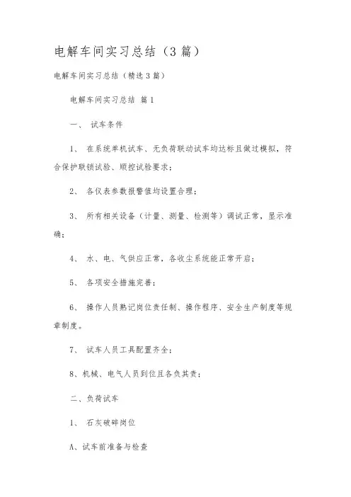 电解车间实习总结(3篇)