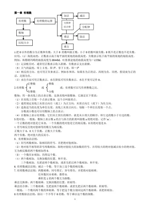 初中七年级上册数学复习定义性质(人教新目标)