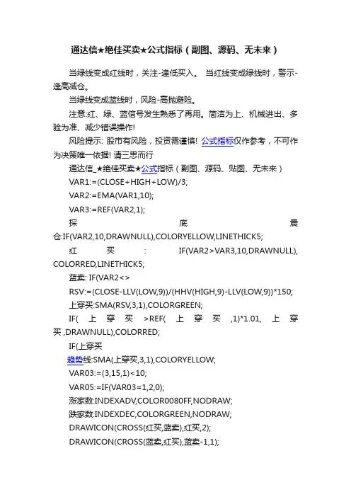 通达信★绝佳买卖★公式指标（副图、源码、无未来）