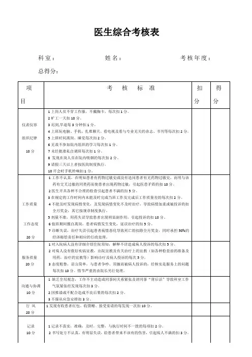 医生综合考核表格模板