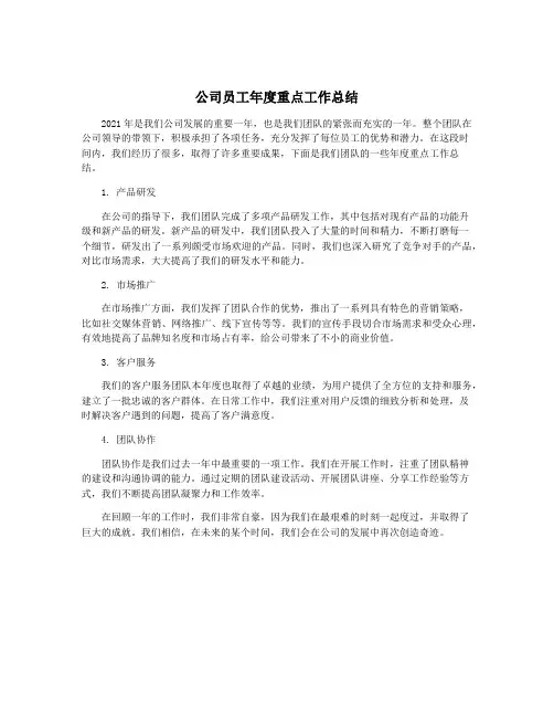 公司员工年度重点工作总结