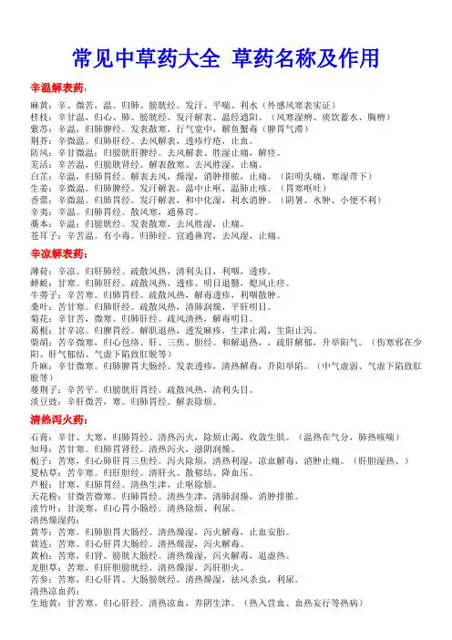 中草药名称及药性