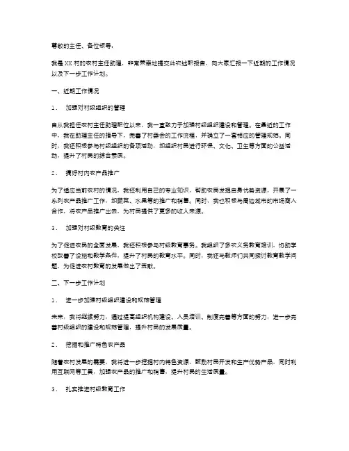 农村主任助理的述职报告