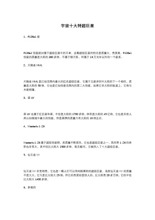 宇宙十大特超巨星