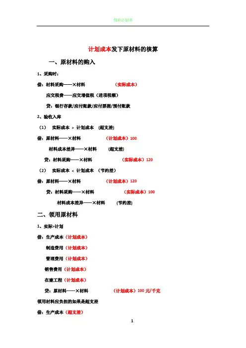 会计学计划成本法下原材料的核算