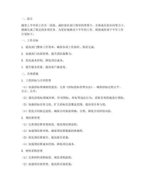 成控部下半年工作计划