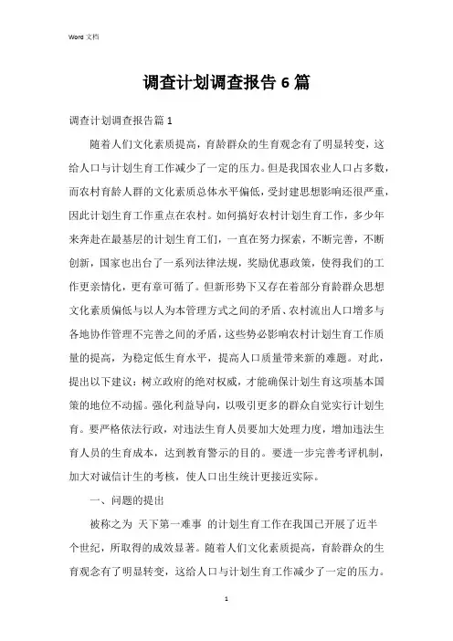 调查计划调查报告6篇