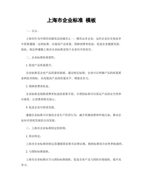 上海市企业标准 模板