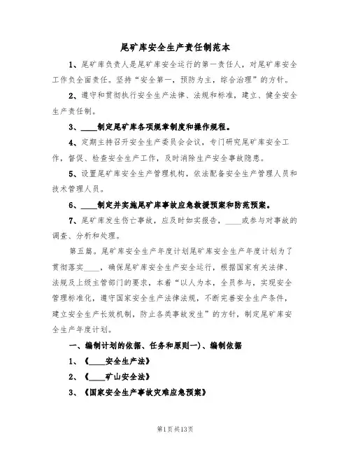 尾矿库安全生产责任制范本(五篇)