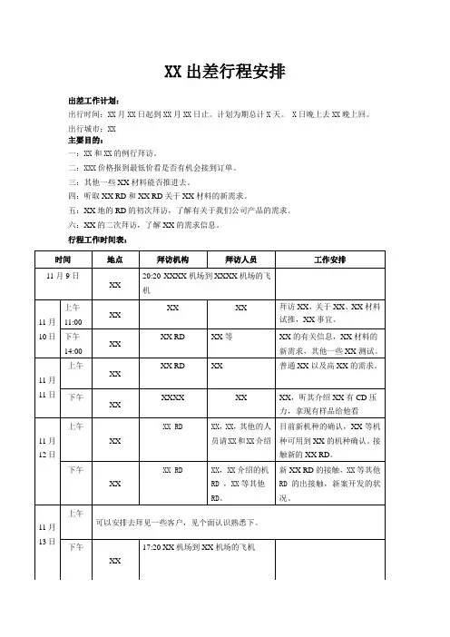 XX拜访行程安排