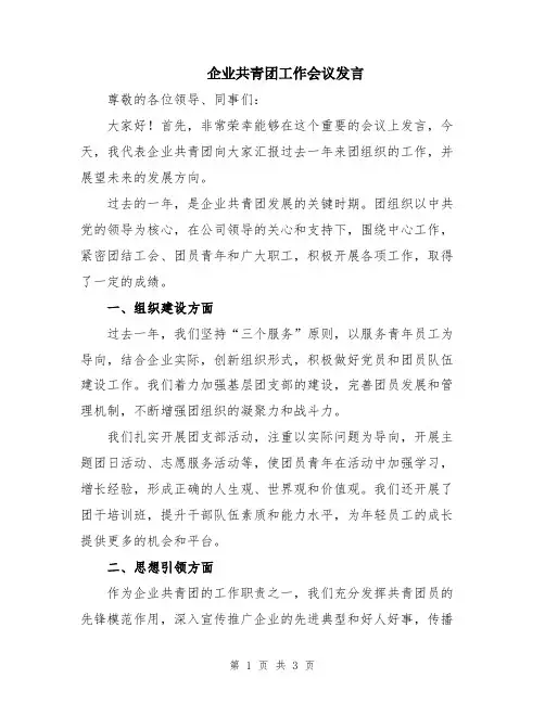 企业共青团工作会议发言