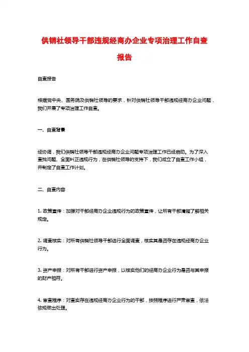 供销社领导干部违规经商办企业专项治理工作自查报告