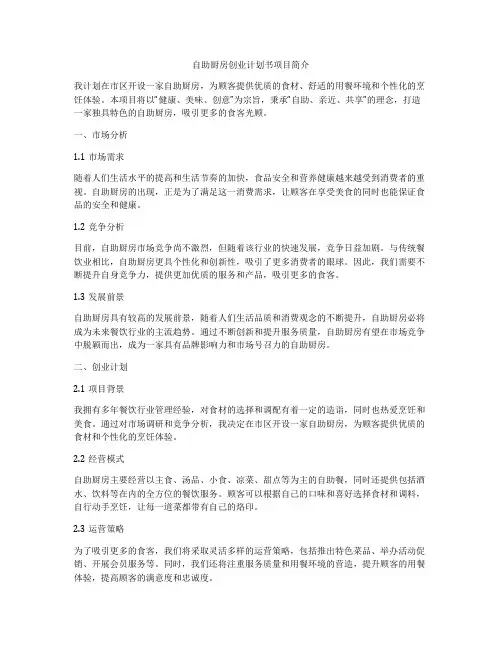 自助厨房创业计划书项目简介