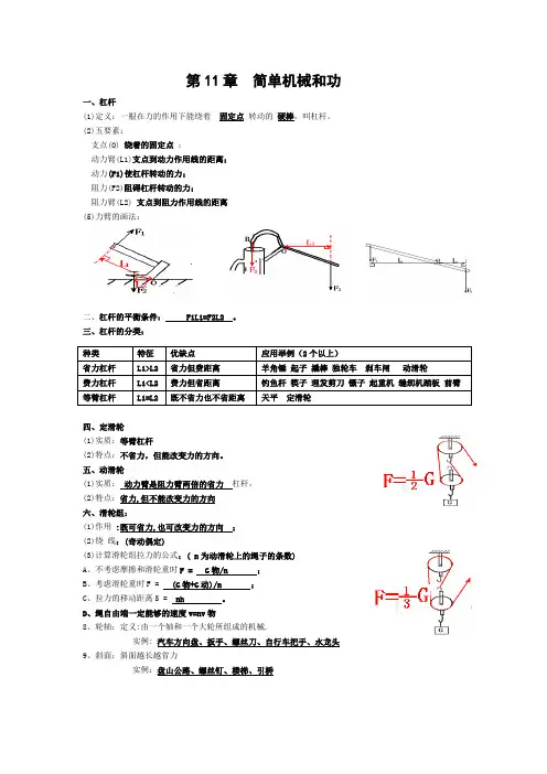 第11章  简单机械和功 知识点