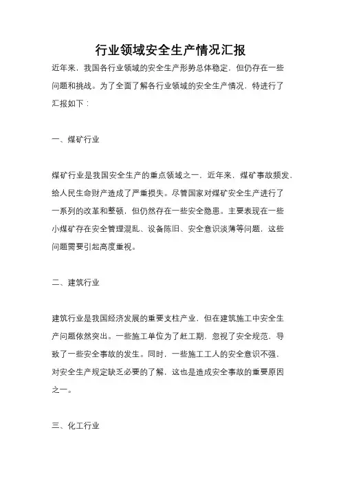 行业领域安全生产情况汇报