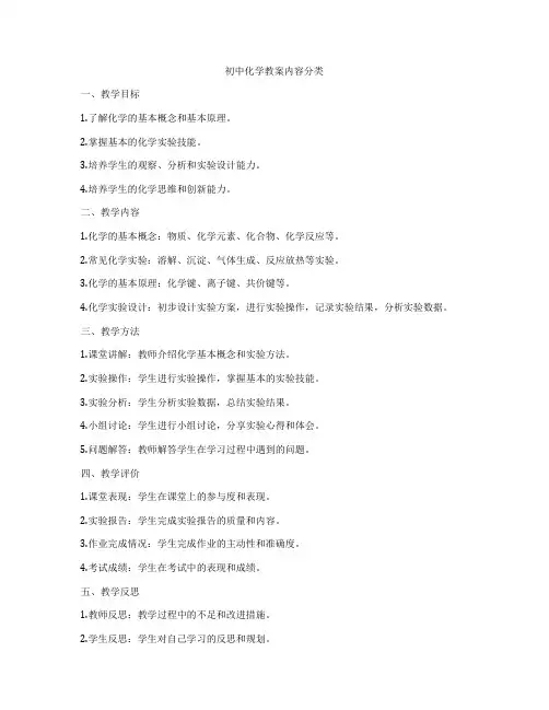 初中化学教案内容分类