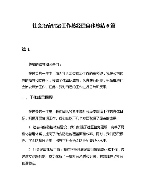 社会治安综治工作总经理自我总结6篇