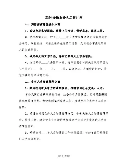 2024金融业务员工作计划（3篇）