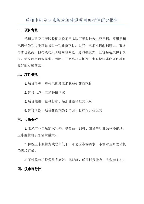 单相电机及玉米脱粒机建设项目可行性研究报告