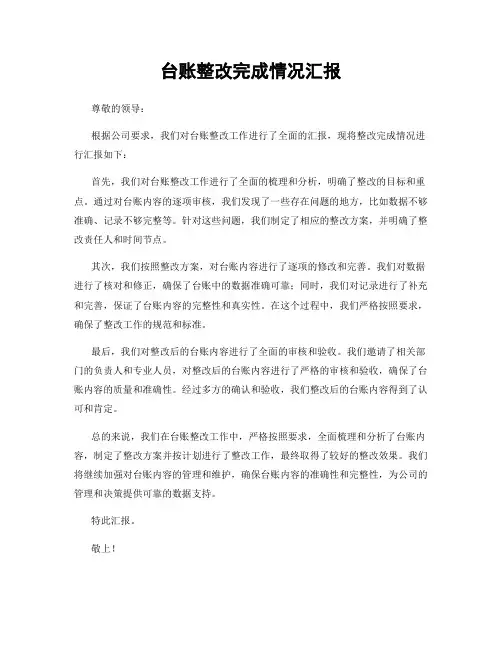 台账整改完成情况汇报