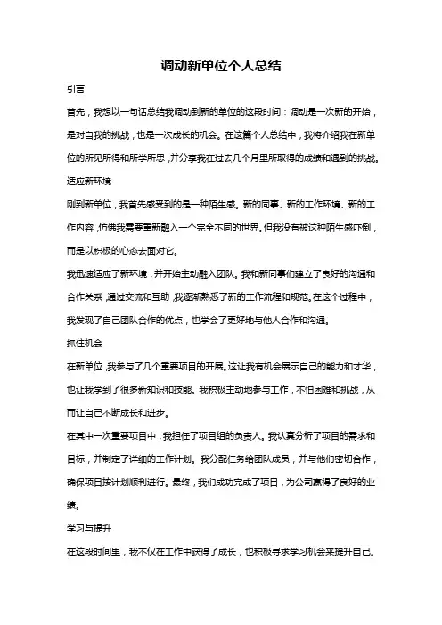 调动新单位个人总结