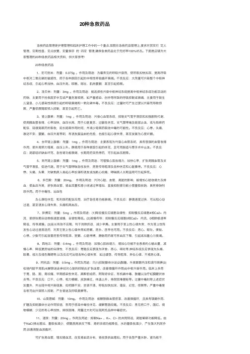 20种急救药品