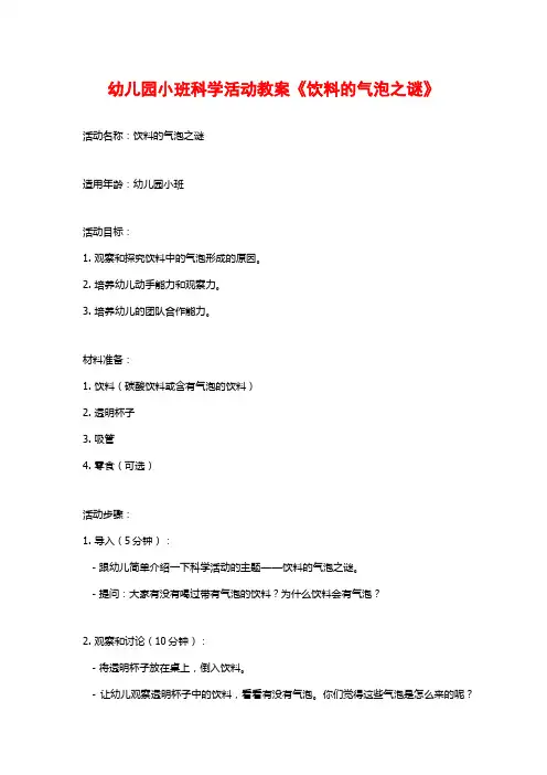 幼儿园小班科学活动教案《饮料的气泡之谜》