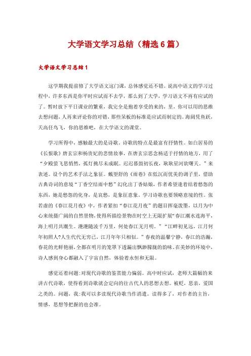 大学语文学习总结(精选6篇)