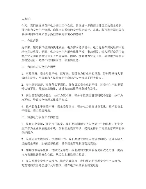 电力安全工作会议发言稿
