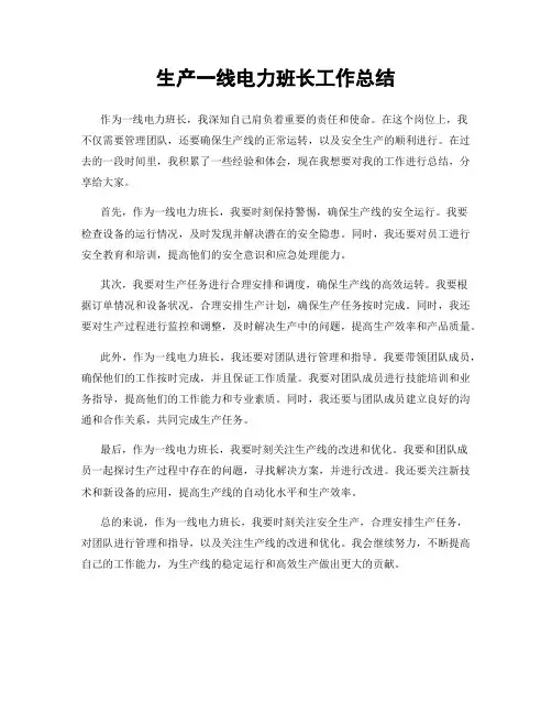 生产一线电力班长工作总结
