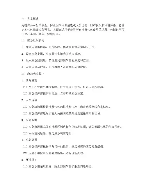 气体泄漏应急预案方案范文