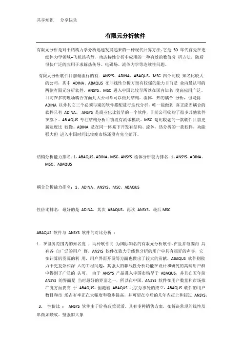 有限元分析软件比较分析