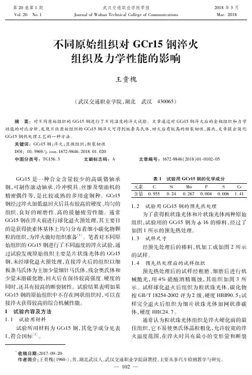 不同原始组织对GCr15钢淬火组织及力学性能的影响