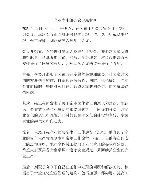 企业党小组会议记录材料