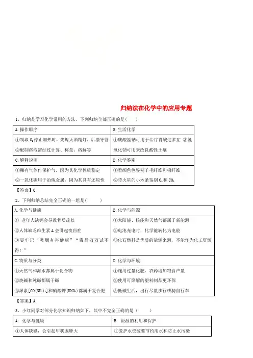 2018年中考化学解题方法突破 归纳法在化学中的应用专题练习卷